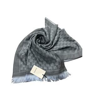 Gucci Stencil Monogram GG Logo 2 Tone Scarf Square blue 48x180